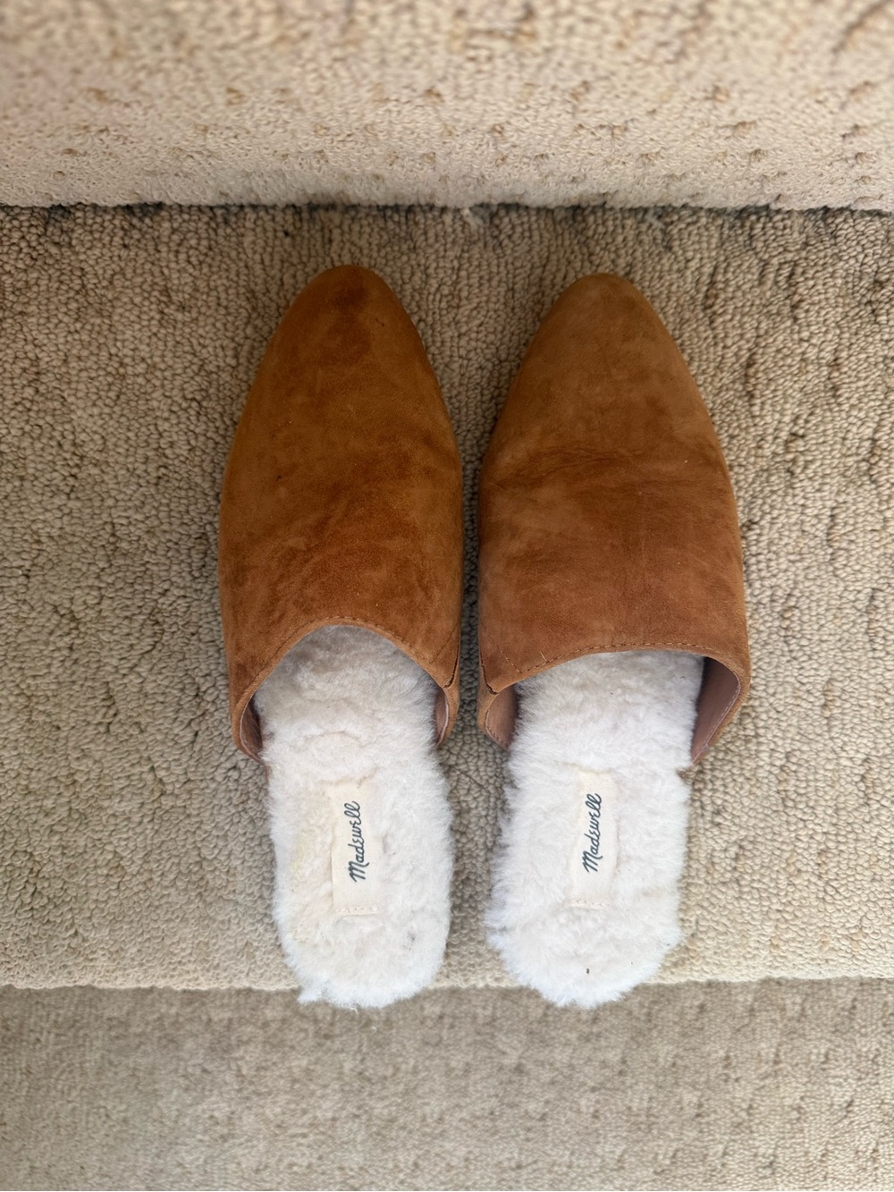 Madewell Cognac Suede Shearling-Lined Mules